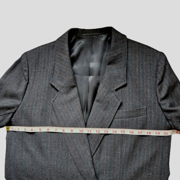 Vintage hand-made woolen long jacket blazer charcoal grey double breasted 10 - Picture 14 of 15